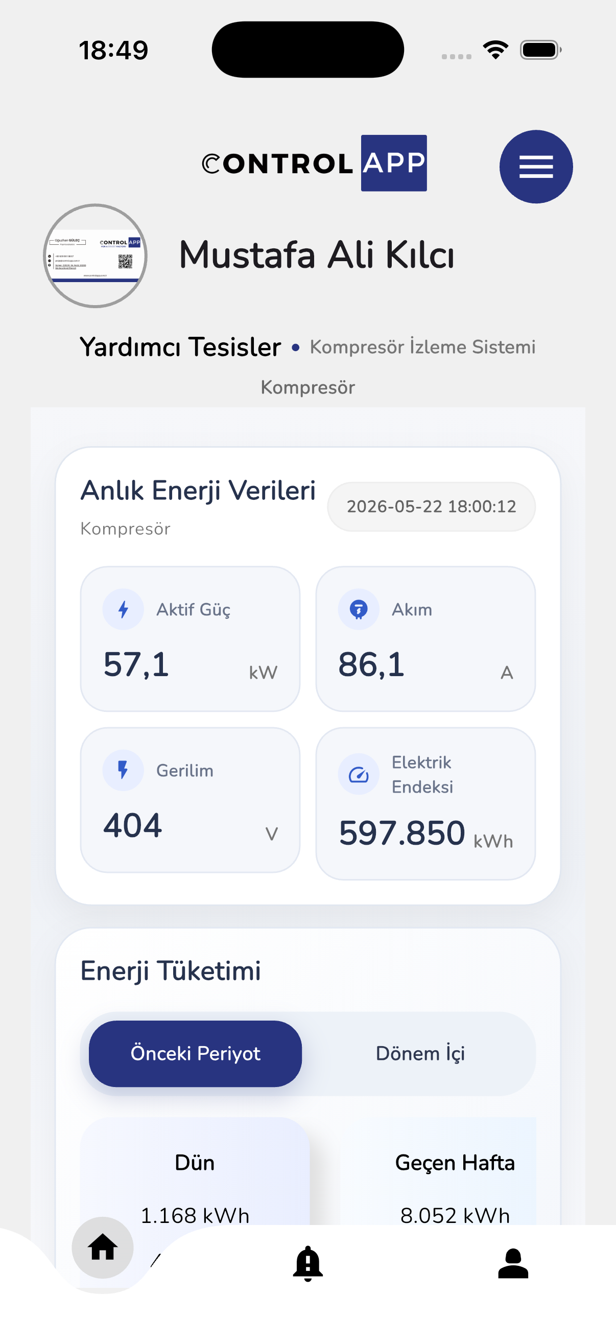 ControlApp — Kompresör Anlık Enerji