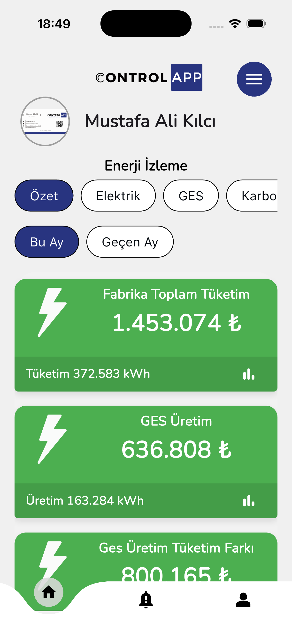 ControlApp — Fabrika Toplam Tüketim